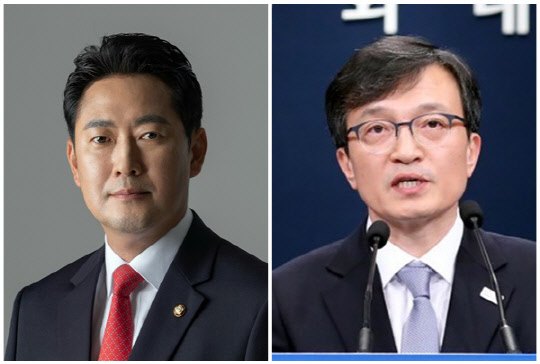 장동혁(왼쪽) 국민의힘 원내대변인과 김의겸 더불어민주당 대변인. <장동혁 의원실 제공, 연합뉴스>
